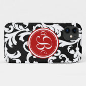 赤および黒の"B"のモノグラムのなダマスク織 Case-Mate iPhoneケース (裏面(横))