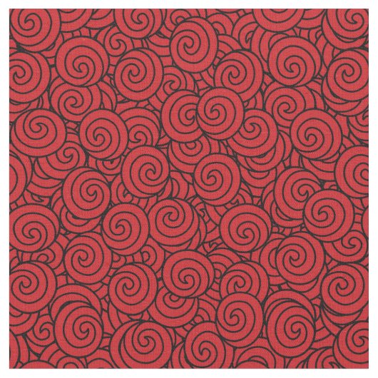 赤および黒はパターン渦巻きました ファブリック (クローズアップ)