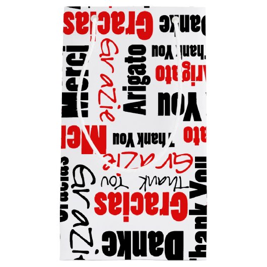 赤および黒は単語の雲感謝していしています スモールペーパーバッグ (正面)