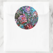 赤およびturqoise -ステッカーの抽象的なバラ ラウンドシール (バッグ)