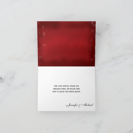赤およびWhiの雪片の結婚式はメッセージカード感謝していしています サンキューカード (内部)