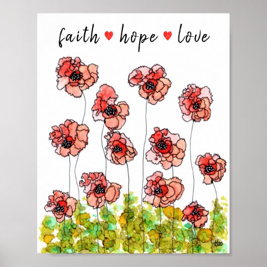 赤お洒落いカラフルケシの花のポスター ポスター (正面)