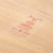 赤お洒落いシャンパンタワーザデイト アクリル招待状 (レイダウン)