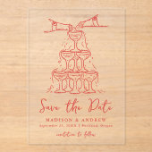 赤お洒落いシャンパンタワーザデイト アクリル招待状 (正面)