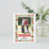 赤お洒落い緑のクリスマス写真 シーズンポストカード (スタンド正面)