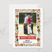 赤お洒落い緑のクリスマス写真 シーズンポストカード (正面/裏面)