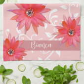 赤お洒落い花渦巻形の葉名Pinkを追加 キッチンタオル (折り畳み)