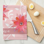 赤お洒落い花渦巻形の葉名Pinkを追加 キッチンタオル (四つ折り)