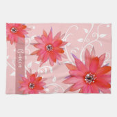 赤お洒落い花渦巻形の葉名Pinkを追加 キッチンタオル (横)