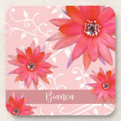 赤お洒落い花渦巻形の葉名Pinkを追加 コースター (正面)