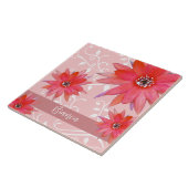 赤お洒落い花渦巻形の葉名Pinkを追加 タイル (側面)