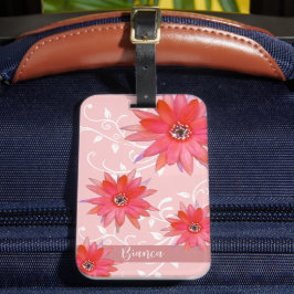 赤お洒落い花渦巻形の葉名Pinkを追加 ラゲッジタグ