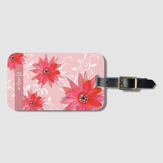 赤お洒落い花渦巻形の葉名Pinkを追加 ラゲッジタグ (正面横)