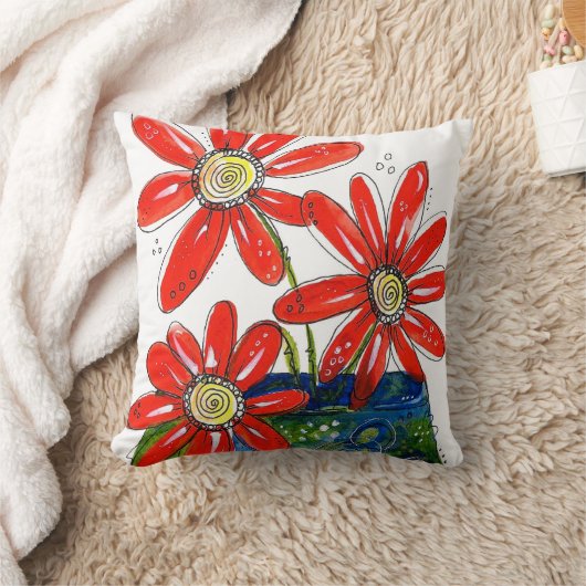 赤お洒落い花 クッション (ブランケット)