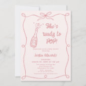 赤お洒落ちゃんシャワーの準備ができて描かれたピポップ・アートのンクの手 招待状 (正面)