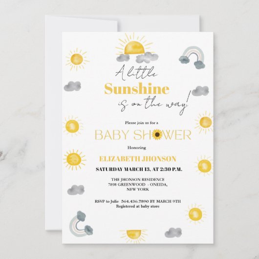 赤お洒落ちゃんシャワーの途中の小さな太陽の光 招待状 (正面)