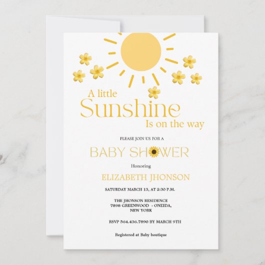 赤お洒落ちゃんシャワーの途中の小さな太陽の光 招待状 (正面)