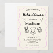 赤お洒落ちゃんシャワー招待状 – 手描きアイコン 招待状 (正面/裏面)