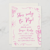 赤お洒落ちゃんシャワー準備の手ポップ・アートの引き弓 招待状 (正面/裏面)