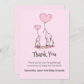 赤お洒落ちゃんシャワー |ゾウのピンク サンキューカード (正面/裏面)