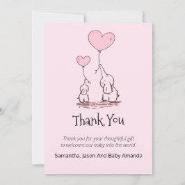 赤お洒落ちゃんシャワー |ゾウのピンク サンキューカード