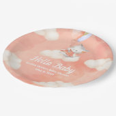 赤お洒落ちゃんシャワー、赤ちゃんガール、子猫 ペーパープレート (アングル)
