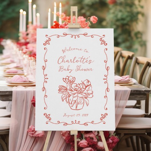 赤お洒落ちゃん図解入りの、写真付きのシャワー手書き ポスター