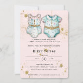 赤お洒落ちゃん服男女兼用赤ちゃんシャワー 招待状 (正面)