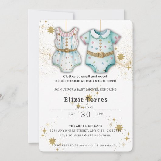 赤お洒落ちゃん服男女兼用赤ちゃんシャワー 招待状 (正面)