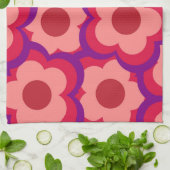 赤お洒落とピンクのフローラレトロ、明るい キッチンタオル (折り畳み)