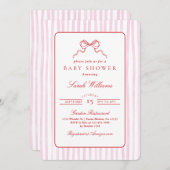 赤お洒落とピンクの赤ちゃんシャワー女の子 招待状 (正面/裏面)