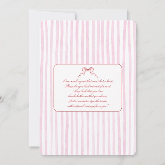 赤お洒落とピンクの赤ちゃんシャワー女の子 招待状 (裏面)