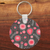 赤お洒落と灰色のハートと花のフローラ キーホルダー (正面)