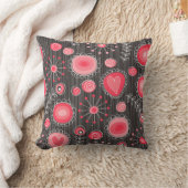赤お洒落と灰色のハートと花のフローラ クッション (ブランケット)