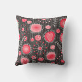 赤お洒落と灰色のハートと花のフローラ クッション (裏面)
