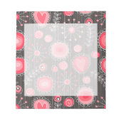 赤お洒落と灰色のハートと花のフローラ ノートパッド (正面)