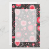 赤お洒落と灰色のハートと花のフローラ 便箋 (正面/裏面)