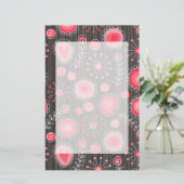 赤お洒落と灰色のハートと花のフローラ 便箋 (スタンド正面)