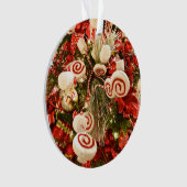 赤お洒落と白のキャンディをテーマにしたクリスマスツリー オーナメント (正面)