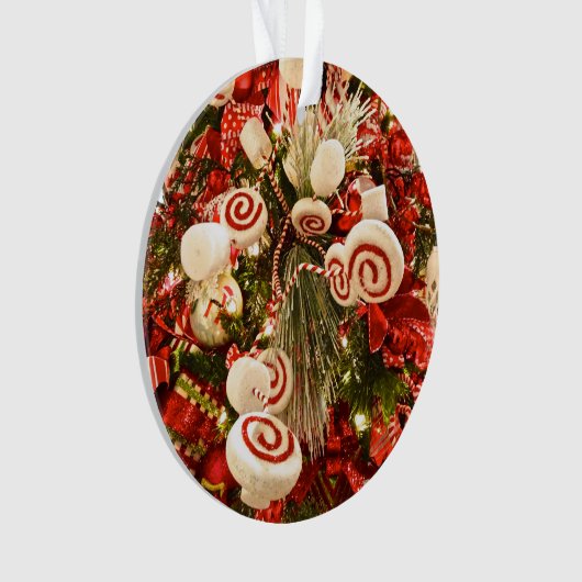 赤お洒落と白のキャンディをテーマにしたクリスマスツリー オーナメント (正面)