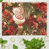 赤お洒落と白のキャンディをテーマにしたクリスマスツリー キッチンタオル (折り畳み)