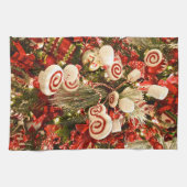 赤お洒落と白のキャンディをテーマにしたクリスマスツリー キッチンタオル (横)
