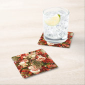 赤お洒落と白のキャンディをテーマにしたクリスマスツリー スクエアペーパーコースター (インサイチュ)