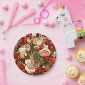 赤お洒落と白のキャンディをテーマにしたクリスマスツリー ペーパープレート (パーティー)