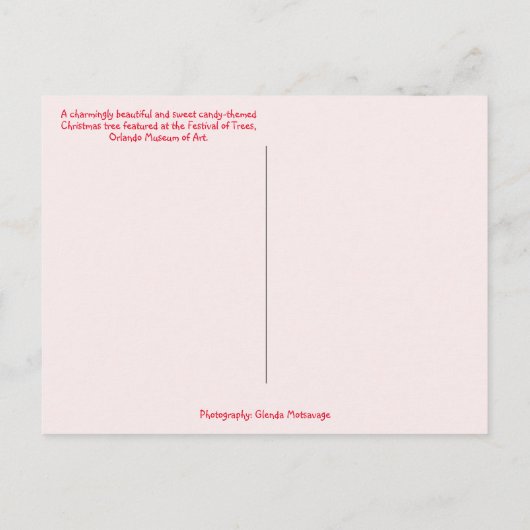 赤お洒落と白のキャンディをテーマにしたクリスマスツリー ポストカード (裏面)