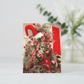 赤お洒落と白のキャンディをテーマにしたクリスマスツリー ポストカード (スタンド正面)