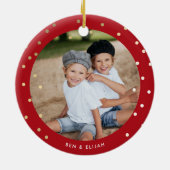 赤お洒落と金ゴールド紙吹雪2 Photo Christmas セラミックオーナメント (裏面)