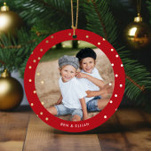 赤お洒落と金ゴールド紙吹雪2 Photo Christmas セラミックオーナメント