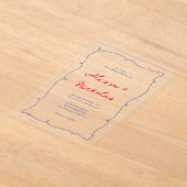 赤お洒落と青の手が引き縁ど結婚た アクリル招待状 (レイダウン)