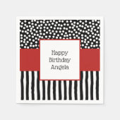 赤お洒落の白黒のパターン スタンダードカクテルナプキン (正面)